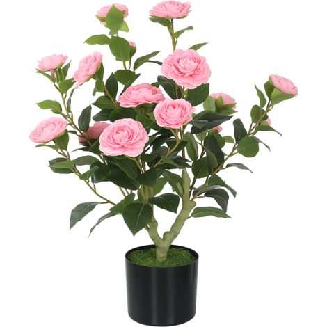 HOMCOM 65cm Artificial Camellia Flower Plant with 116 Lush Leaves, Pink