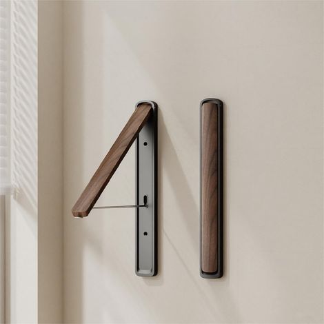 Séchoir à linge mural pliable - Étendoir à linge pliable en noyer - Pour buanderie, dressing et balcon