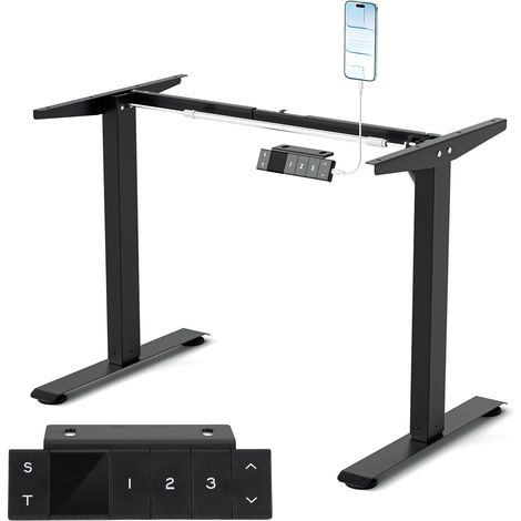 Jiubiaz Piètement de table réglable en hauteur électriquement avec mémoire triple et port USB-C - Moteur unique innovant à construction inversée pour une stabilité maximale (profilé tubulaire 65 x 45 (1/5)