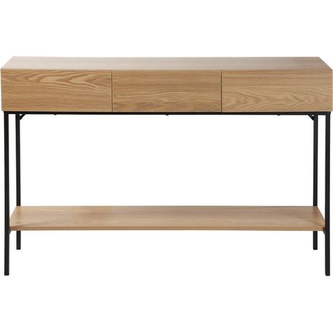 Console con 3 cassetti e 1 ripiano inferiore, decorazione in legno e metallo nero, L120 cm - TESSA