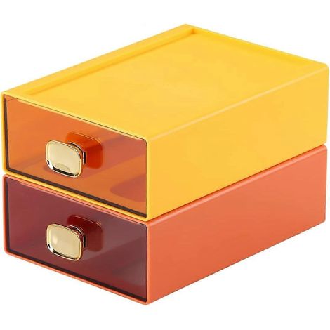 Tiroirs de bureau spacieux, organiseur de bureau empilable, boîte de rangement en plastique pour fournitures de bureau, scolaires et domestiques (2 tiroirs moyens, OG & YE) (1/5)