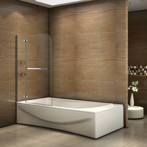 Mamparas de Bañera Abatible con Estantes Repisa de Cristal y Toallero (Abatible de Bisagra) 110x140cm