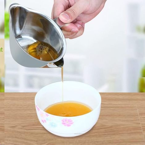 Separador de grasa para salsera de 250 ml, recipiente de acero inoxidable para grasa, filtro de aceite para sopa, separador de aceite de cocina Hepler para filtrar grasas y líquidos. (1/4)