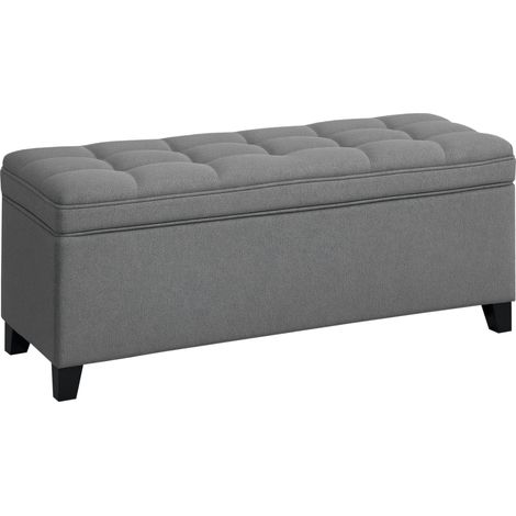 Banc de rangement 112L banquette bout de lit en tissu de lin, siège capitonné, 120 x 40 x 48 cm, gris foncé