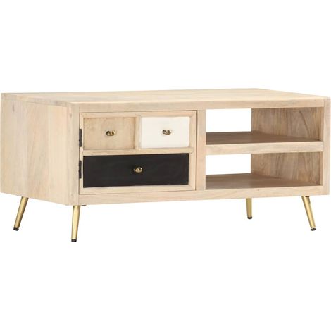 vidaXL Mesa de centro de madera maciza de mango 90x45x40cm (1/4)