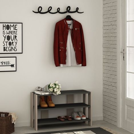 Decortie Tono Modern Shoe Rack With Hanger - Anthracite Grey / Mocha Grey (1/3)
