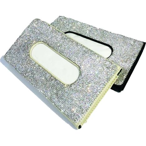 Porta Pañuelos Para Coche - Soporte Para Visera Solar O Asiento Trasero - Cuero Sintético Pu - Cristales Decorativos - 23 X 13 X 3 Cm - Unidad (1/5)