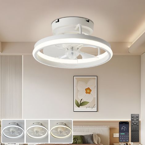 Ventilateur de plafond avec lumière, télécommande/contrôle APP, ventilateur LED à intensité variable avec lumière, 3000-6000K, 6 vitesses, 33 cm (1/5)