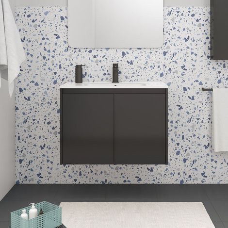 ROYO SANSA Mueble de Baño con Lavabo 2 Puertas Antracita Brillo - Medida: 80 cms - ref: C0072552 (1/2)