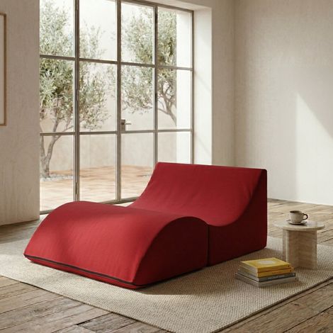 Talamo Italia Klappbett Annabella, Puff umwandelbar in Doppelbett, 100% Made in Italy, Puff, umwandelbar in eine Chaiselongue aus Kunstleder, Cm 100x200h70, Rot (1/5)