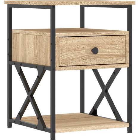 Comodino con cassetto e ripiano 40 x 42 x 55 cm in legno ingegnerizzato color rovere e ferro DEC033869
