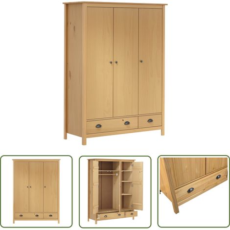 The Living Store Garde-robe à 3 portes Hill 127x50x170 cm Pin solide - Garderobe - Armoire - Meuble De Rangement - Dressing - Commode (1/5)
