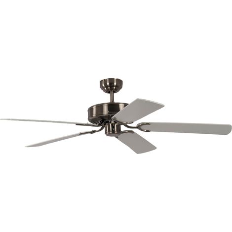 Ventilateur de plafond sans éclairage Potkuri, argent patiné, pâles réversibles blanc / osier, 132 cm (1/4)