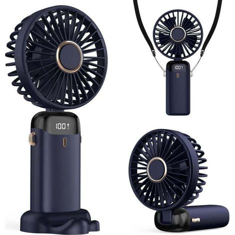 Ventilateur portable rechargeable, mini ventilateur alimenté par batterie 5000 mAh, 5 vitesses et affichage LED, ventilateur de table longue durée pour bureau, chambre, activités de plein air et voyag (1/4)