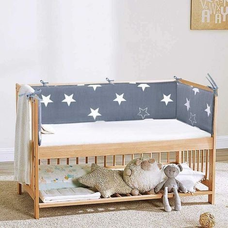 Memkey – Tour de lit bébé 4 côtés – Protection anti-collision – Tissu coton hypoallergénique – Longueur 1.8M – Installation facile avec sangles