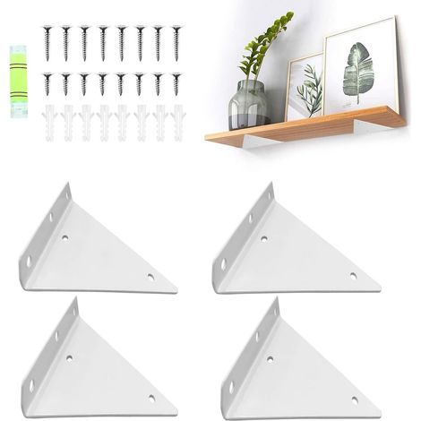 Supports d'étagère - Lot de 4 - Supports d'étagère triangulaires - Supports muraux - 80 x 100 mm - Acier - Supports d'étagère en métal (1/5)