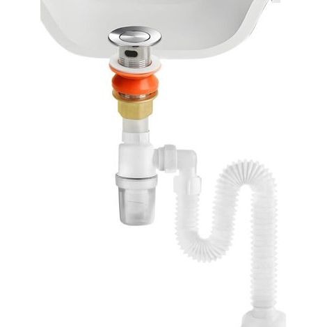Kit sifone per lavabo, set di scarico da 1 1/4" x 32 mm con tubo di scarico flessibile e valvola di non ritorno estensibile da 290 a 820 mm per lavelli da bagno e cucina con troppopieno. (1/5)
