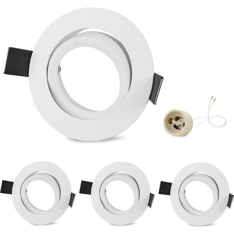 4x Spot Encastrable GU10 Orientables Aluminium Blanc, Projecteurs Cadre De Montage Avec Douille GU10, Rond Support Spot Encastrable Plafond Pour LED Ou Halogènes, Trou de montage ø75mm (1/5)