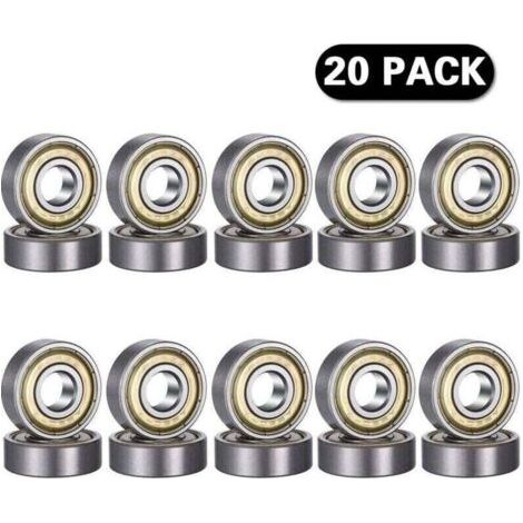 QORVA
-20 pièces 608 ZZ Roulement à billes, 608ZZ Métal double blindage miniature Deep Groove Skateboard imprimante 3D Roulements à billes (8 X 22 x 7 mm)..