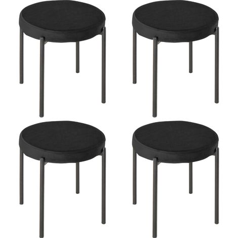 Set mit 4 stapelbaren Küchenhockern mit gepolsterter Sitzfläche in Samtoptik, schwarz (1/5)