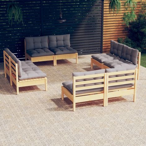 vidaXL 8-tlg. Garten-Lounge-Set mit Grauen Kissen Kiefernholz (1/5)