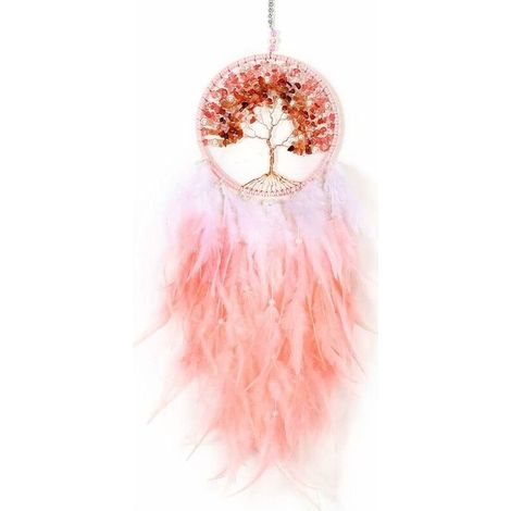 Attrape-rêves motif arbre de vie, attrape-rêves, grande plume faite à la main, décoration murale pour chambre à coucher, dortoir, décoration de maison-grand arbre rose (1/5)