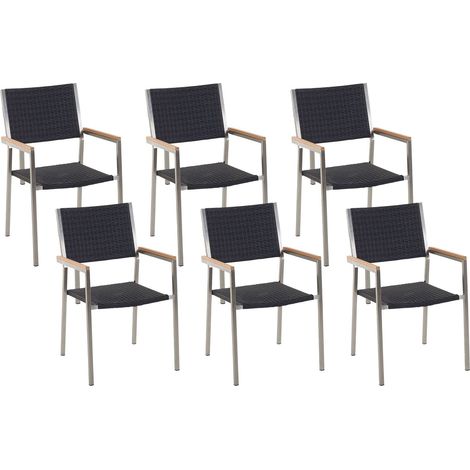 Set of 6 Garden Chairs GROSSETO PE Rattan Black (1/5)