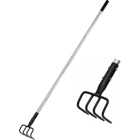 Râteau à griffes de jardin et cultivateur à 4 dents avec longue poignée réglable pour l'aération du sol, creuser et désherber (1/5)
