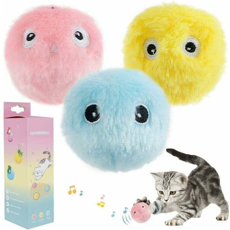Interactive Cat Toy with Bird, Frog, and Cricket Sounds, Plush Cat Balls for Chasing (3 pcs), Sunny