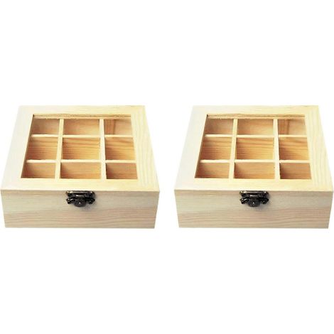 2 x 9-Fächer-Teeaufbewahrungsbox mit transparentem Glasdeckel, multifunktionale Box zur Aufbewahrung verschiedener Teebeutel (1/5)
