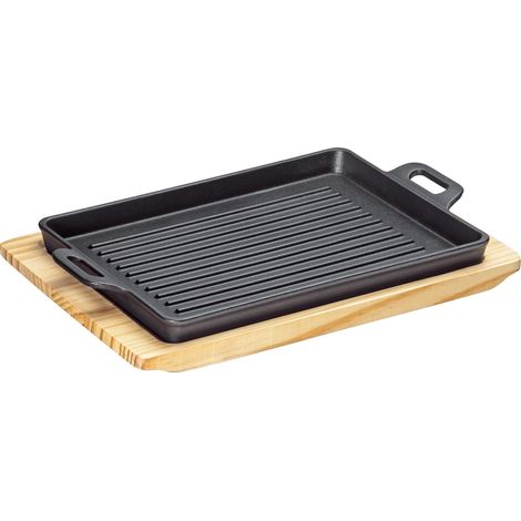 Grillpfanne auf Ständer, 32 x 22 x 3,5 cm, Gusseisen/Kiefernholz BBQ / Kuchenprofi (1/2)
