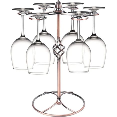 Porte Verre à Vin, Porte Gobelet Vertical avec 6 Crochets,Comptoir Verre à Vin(Bronze)