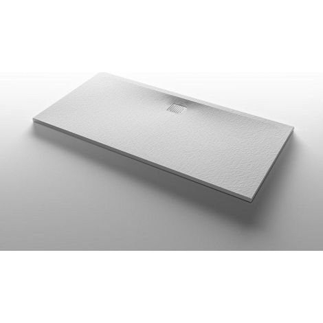 Receveur de douche Nemo Stock Taurus 180x90x3cm avec plan de couverture en inox en composite minéral à structure pierre blanche.