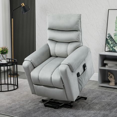 Sillón de Masaje Relax Sillón Levantapersonas con Reclinación Eléctrica hasta 135° Control Remoto y 8 Zonas de Masaje Tapizado en Terciopelo y Acolchado 79x97x103 cm Gris (1/5)