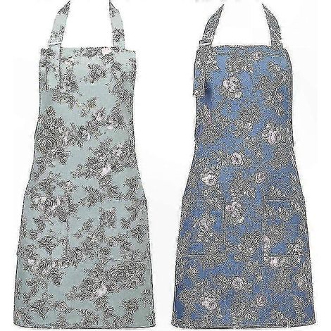 Küchenschürze mit Blumenmuster für Damen, 2er-Set verstellbare Schürzen mit großen Taschen, ideal zum Gärtnern, Kochen und Backen. (1/5)