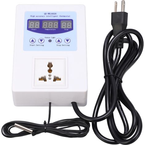 Thermostat numérique intelligent automatique, régulation précise de température, large tension AC 110-240V, prise US blanche, interrupteur de contrôle thermique (1/5)