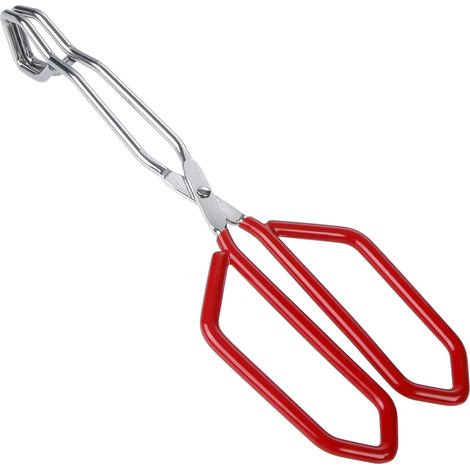 Stainless steel scissors tongs, long barbecue tongs, barbecue scissors tongs, sausage flipper tongs, heat resistant, kitchen tongs, red, 28 cm (1/5)