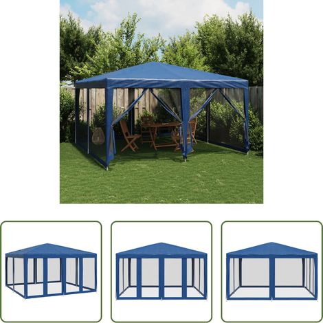 Tente de réception - Tente de fête avec 8 parois latérales en maille bleu 4x4m PEHD (1/5)