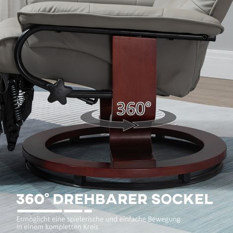 Fauteuil relax TV inclinable 145° en similicuir gris, pivotant 360°, dimensions 78 x 87 x 100 cm (1/4)