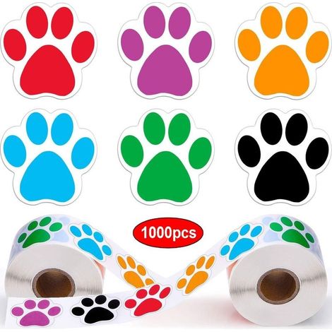 2 Roll of 1000 Pieces Colored Imprint Of Patte Self Dog Cat Ours Pet Imprint Imprint Of Patte labels Self(Mixte 6 Colors)- (1/5)