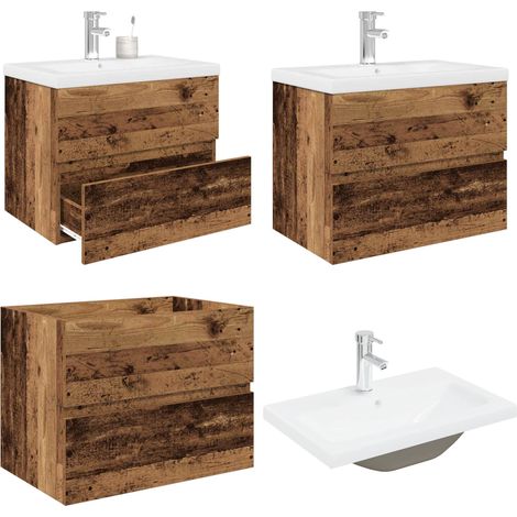 vidaXL Meuble lavabo avec bassin et robinet intégrés vieux bois (1/5)