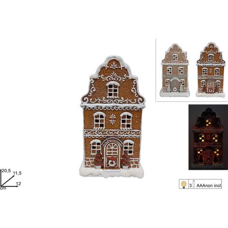 Decorazione Natalizia Casa Natale in Ceramica Decoro Biscotto con Luci 20 cm 2 Colori (1/2)