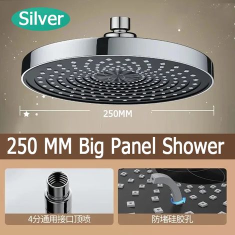 (Douche à panneau argenté) Ensemble de douche à grand débit et panneau de 25 cm (10 pouces) avec pommeau de douche de plafond à haute pression et jet pluie, 3 modes. Douche de salle de bain ABS haute (1/5)