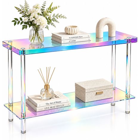 Iridescent Acrylic Console Table with 2-Tier Storage for Hallway & Living Room, 120cm (1/5)