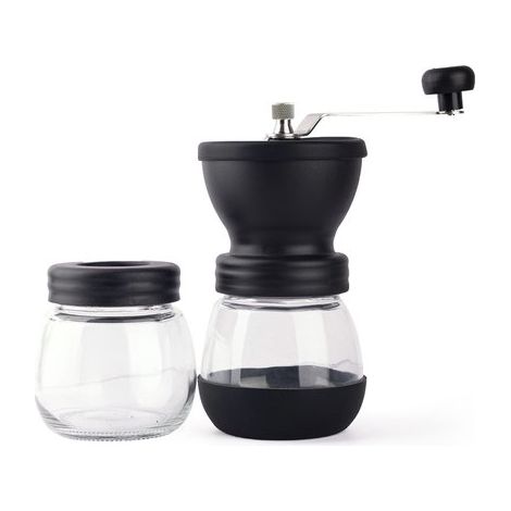 Molinillo de café manual con 2 recipientes de vidrio，molinillo de café de mano con muelas de cerámica，de manivela/portátil (1/5)