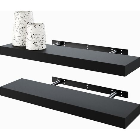 Lot de 2 étagères flottantes - 60 cm - Décoration Murale pour Salle de Bain, Cuisine, Salon et Chambre à Coucher - Noir (1/5)