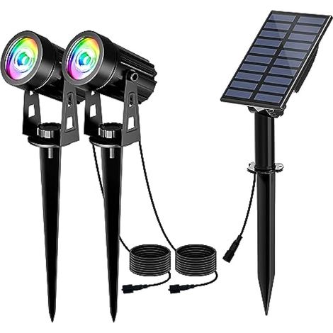 Couleur Lampe Solaire 2 EN 1 Lumière Solaire Jardin Extérieur Spot Solaire Extérieur 2 Modes d'Éclairage Etanche IP65, 3 Mètres Câble, Eclairage Exterieur Solaire pour Jardin, Chemin, Pelouses (1/5)