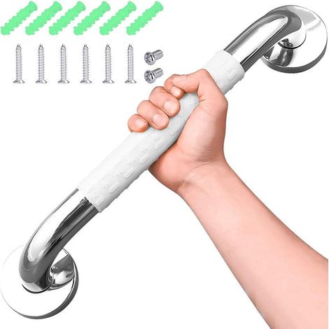 Barra de Apoyo para Baño Mango de Seguridad Antideslizante de 50 cm para Bañera en Acero Inoxidable Blanco (1/5)