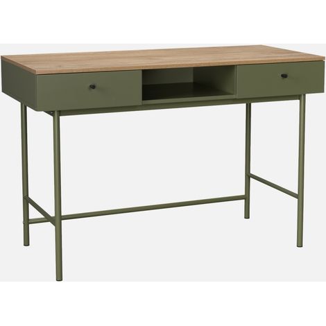 Scrivania decorativa in legno e ferro con 2 cassetti e 1 scomparto (1/5)