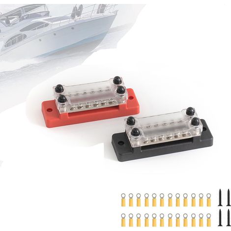 12-way terminal block with double-row copper terminals 36 V 150 A for electrical distribution in ships and motorhomes M4 terminal block, red and black busbars (pair).--DTEKGAZ